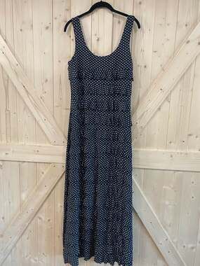 Tango Mango Black White Polka Dot Ruffle Maxi Dress Sleeveless medium